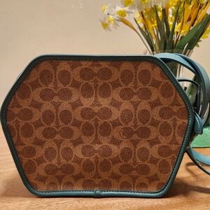 Coach Brown and Teal Hexagonal Crossbody Bag